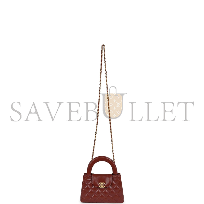 CHANEL MASTER BROWN QUILTED CALFSKIN MINI KELLY BRUSHED GOLD HARDWARE AS4416 (19*13*7cm)
